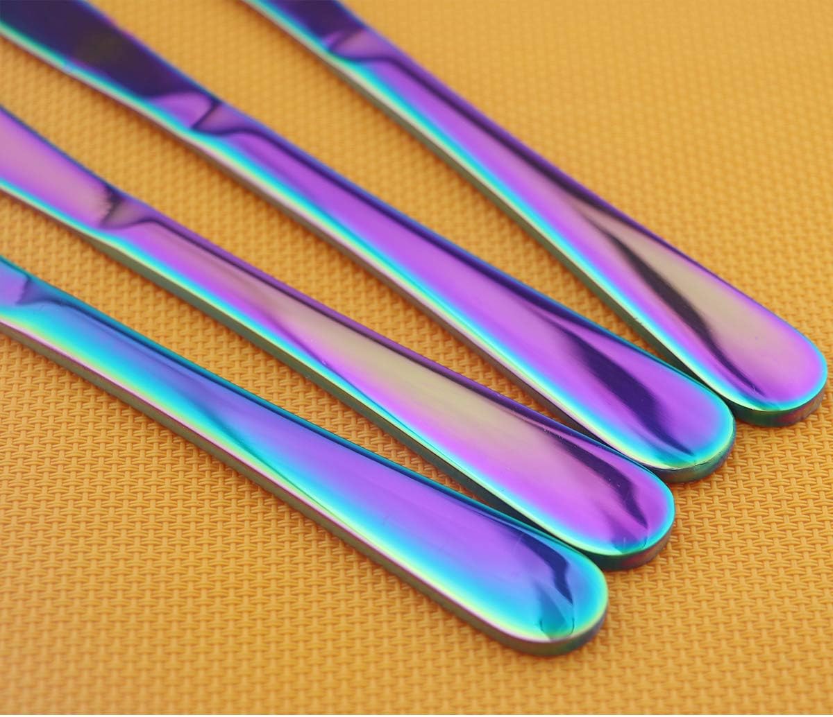8 Pieces Mirror Polished Stainless Steel Steak Knife Set Flatware 9-inch Rainbow Heavy Duty Shiny Serrated Knives Service for 8