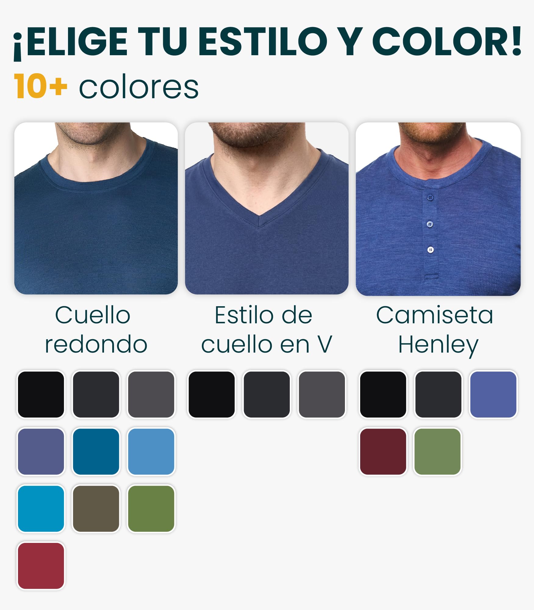 Merino.tech Camiseta Manga Larga Lana Merino Hombre - 100% Lana Merino | Cuello redondo o en V, no pica, ideal para casual u oficina, antiolores, transpirable