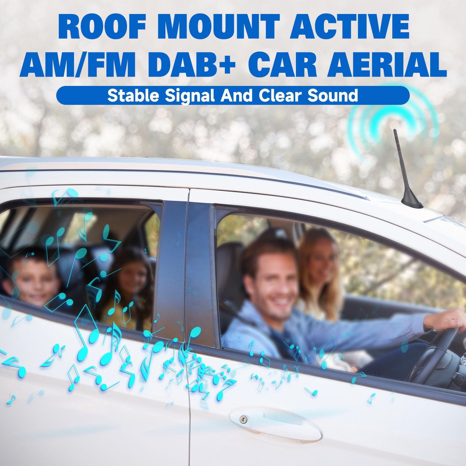Eightwood DAB/FM Active Car Radio Antenna with Amplifier - Digital Roof Antenna with 5m Extension Cable for Pioneer
