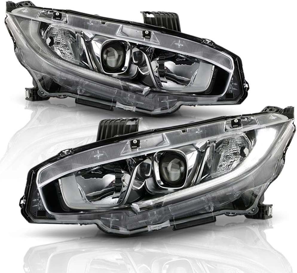 ACANII - For [Halogen Model] 2016-2021 Honda Civic LED DRL Projector Headlights Headlamps Pair Driver & Passenger Side