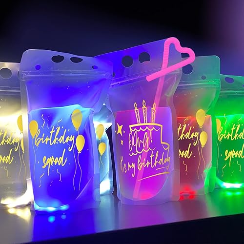 20 tazas de neón brillantes para bebidas de cumpleaños, con 20 popotes, regalos de cumpleaños de color intermitente para ella o él, tazas iluminadas