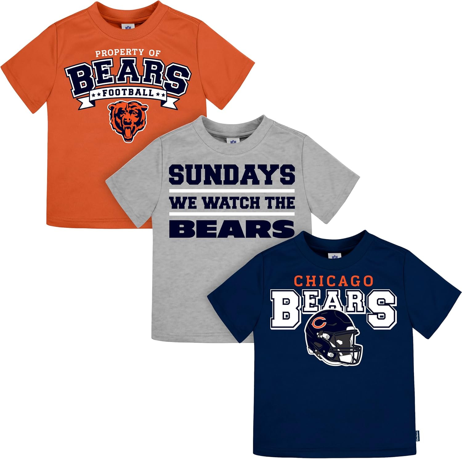 Gerber Unisex Baby NFL Short Sleeve Team Fan Tee Shirt, Pack of 3, Bears, 12 Months