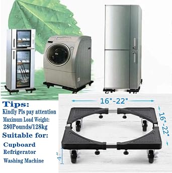 Movable Base Size Adjustable Washing Machine Base for Dryer Refrigerator Telescopic Furniture Dolly Roller with Swivel Locking Casters (4 Wheels) 16-22