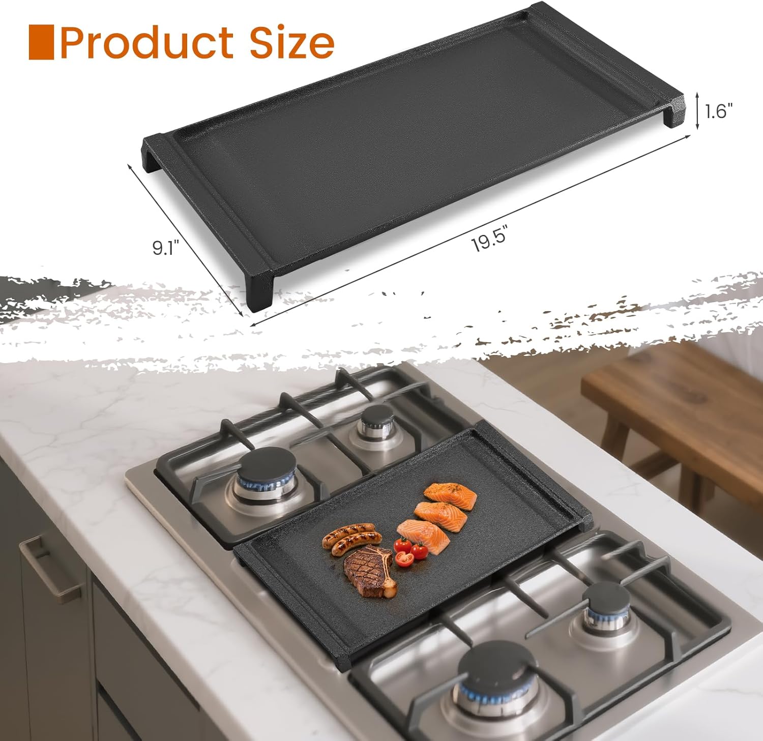 WB31X24738 Griddle Replacement Parts Compatible With GE Stove Top Pan WB31X24998, Cast Iron Center Griddle Plate General Electric Gas Range Cook top Grid JGB700SEJ4SS JGSS66SEL3SS Flat Top Pan