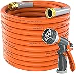Garden Water Hose 200 ft x 5/8 in Heavy Duty, Flexible and Lightweight, Burst 600 psi, Kink-less Hybrid Rubber Pipe for Backyard, 3/4'' Brass Fittings, Orange