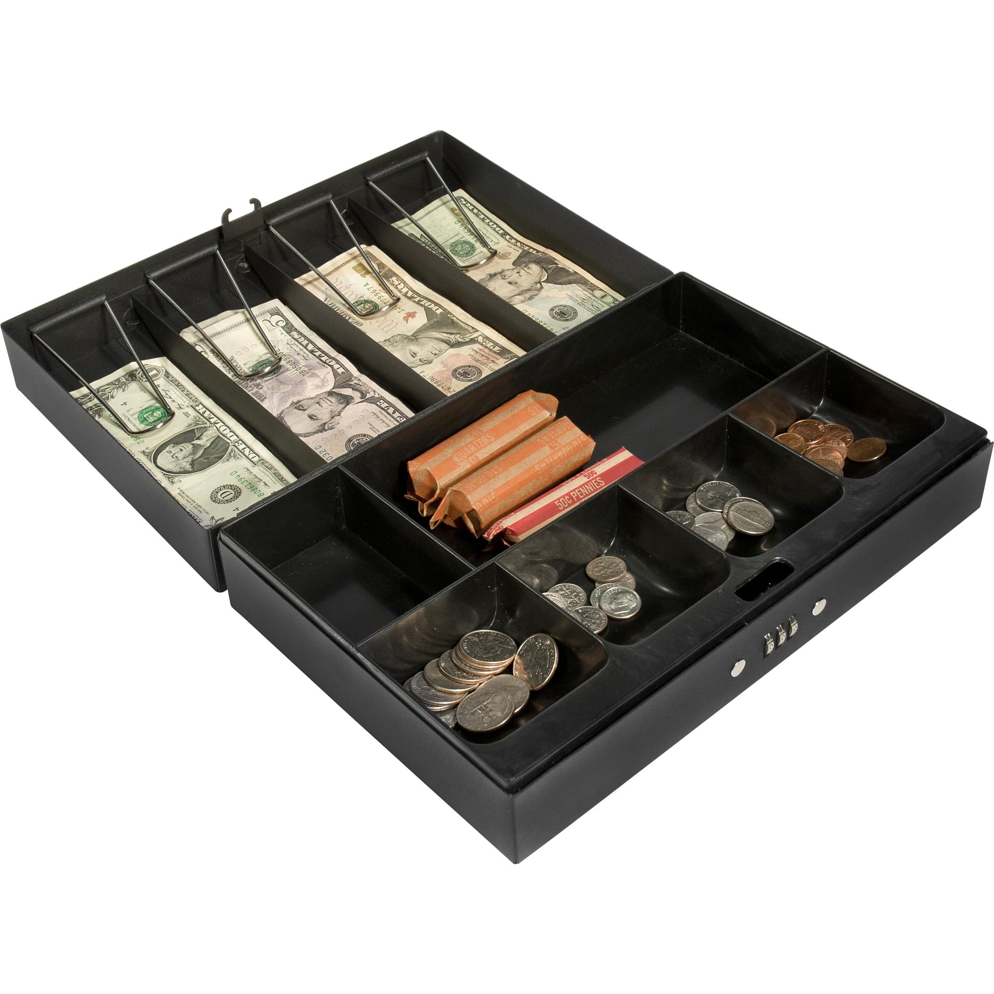BARSKA 12-Inch Cash Box and 6 Compartment Tray with 4 Bill Holder