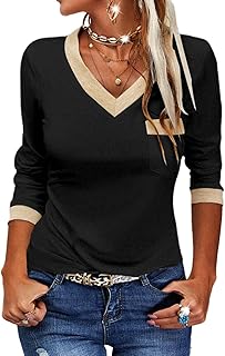 Sponsored You’re seeing this ad based on the product’s relevance to your search query.Learn more about this advertisement Fisoew Long Sleeve Women's Casual V-Neck Colour Block Long Sleeve Top T Shirts Basic Tunic Tops Blouses