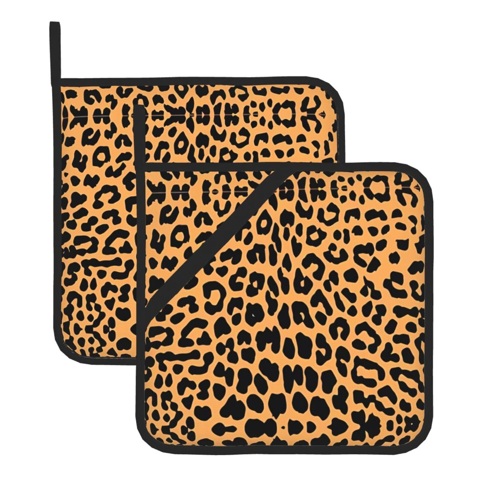 WHJSHOP Leopard print Prints Square Hot Pads for Kitchen Counter - Thick Heat Resistant Trivets for Microwave & Oven, BBQ Grilling Cover (2 Pack)