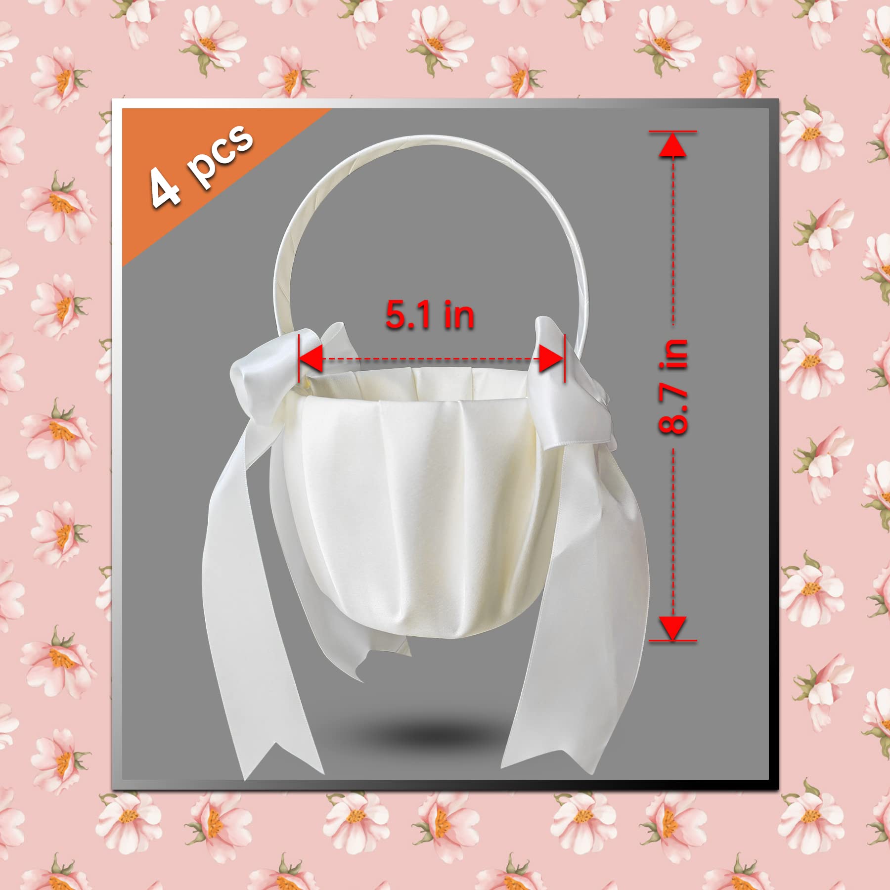 Cestini bianchi per matrimoni, cestino per damigelle di fiori, per banchetti di nozze, forniture per feste, 20 x 12 x 8,9 cm (grande fiocco)
