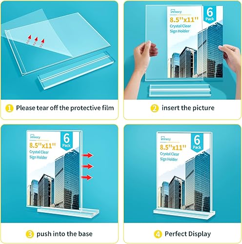 Miniatura 6 de Annecy Soporte para letreros de 8.5 x 11 pulgadas, paquete de 6 soportes de plástico transparente de 8.5 x 11 pulgadas en forma de T, pantalla de