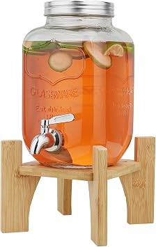 4L Glass Beverage Dispenser, Drink Dispenser with Tap for Party