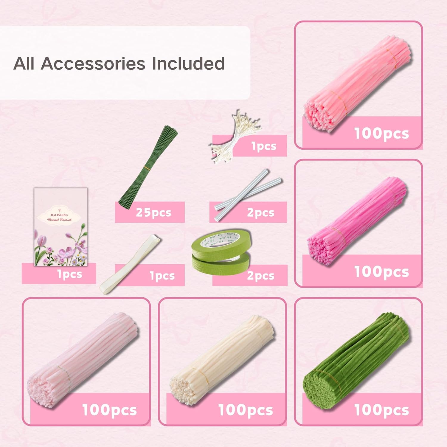 balinging 500pcs Pipe Cleaners Craft for Flowers,Chenille Stems for DIY Flower Making Kit,Pipe Cleaners Projects Creative for DIY Art and Craft,Ideal for Holiday Decoration(Rose)