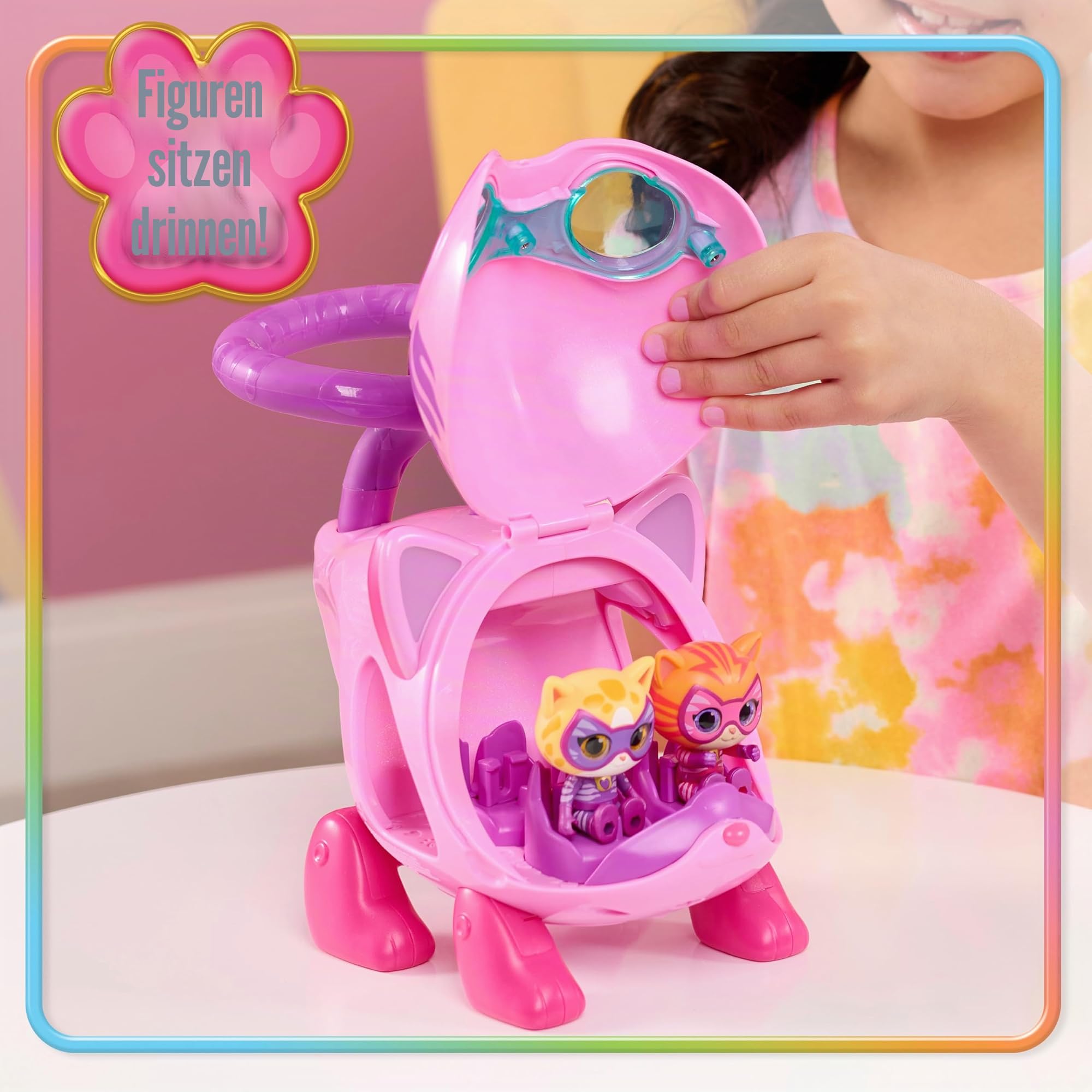 Just Play Hubschrauber Disney Junior SuperKitties Su-Purr Wild Kitty mit Licht und Sound, 14 cm, 3 Stück Figuren mit veränderbarer Form, Spielzeug für Kinder ab 3 Jahren, Rosa