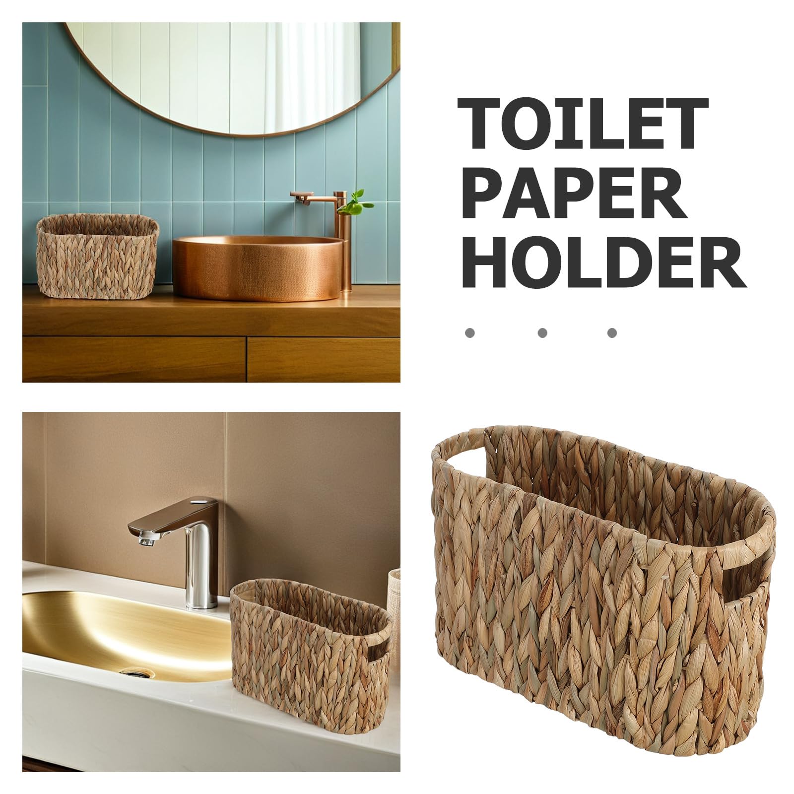 Cestino Portarotoli Carta Igienica in Rattan Maniglie | Organizer Bagno per Toilette, Intreccio Decorativo Boho, Struttura Intrecciata Elegante