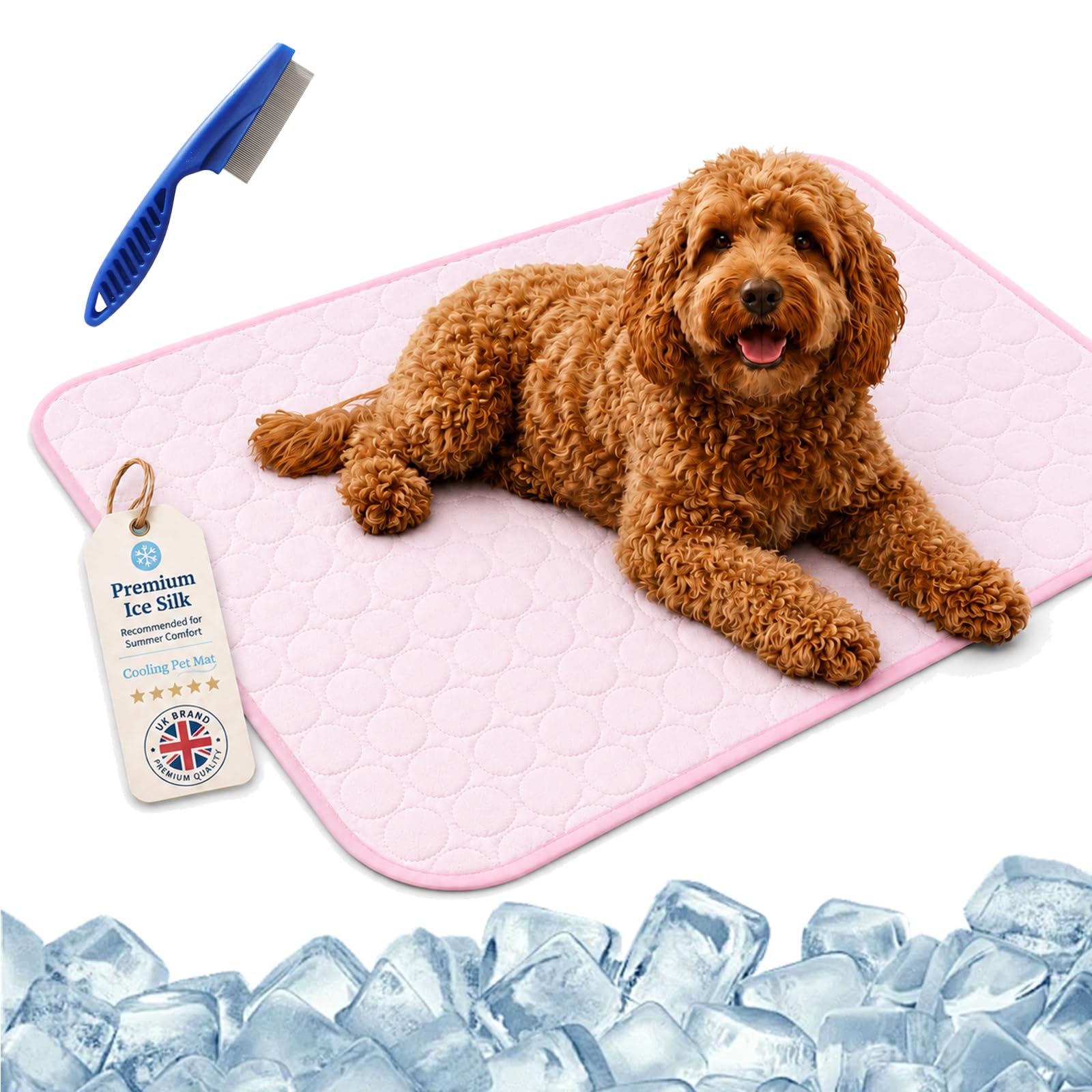 ChillPaws Cooling Mat - XS/S/M/L/XL/XXL Chilli Paws Cooling Mat with Washable Ice Silk Breathable,Instant Pet Cooling Blanket,Anti-Slip Chew-Resistant,for Crates Sofas&Summer Garden (Pink,150x100cm)