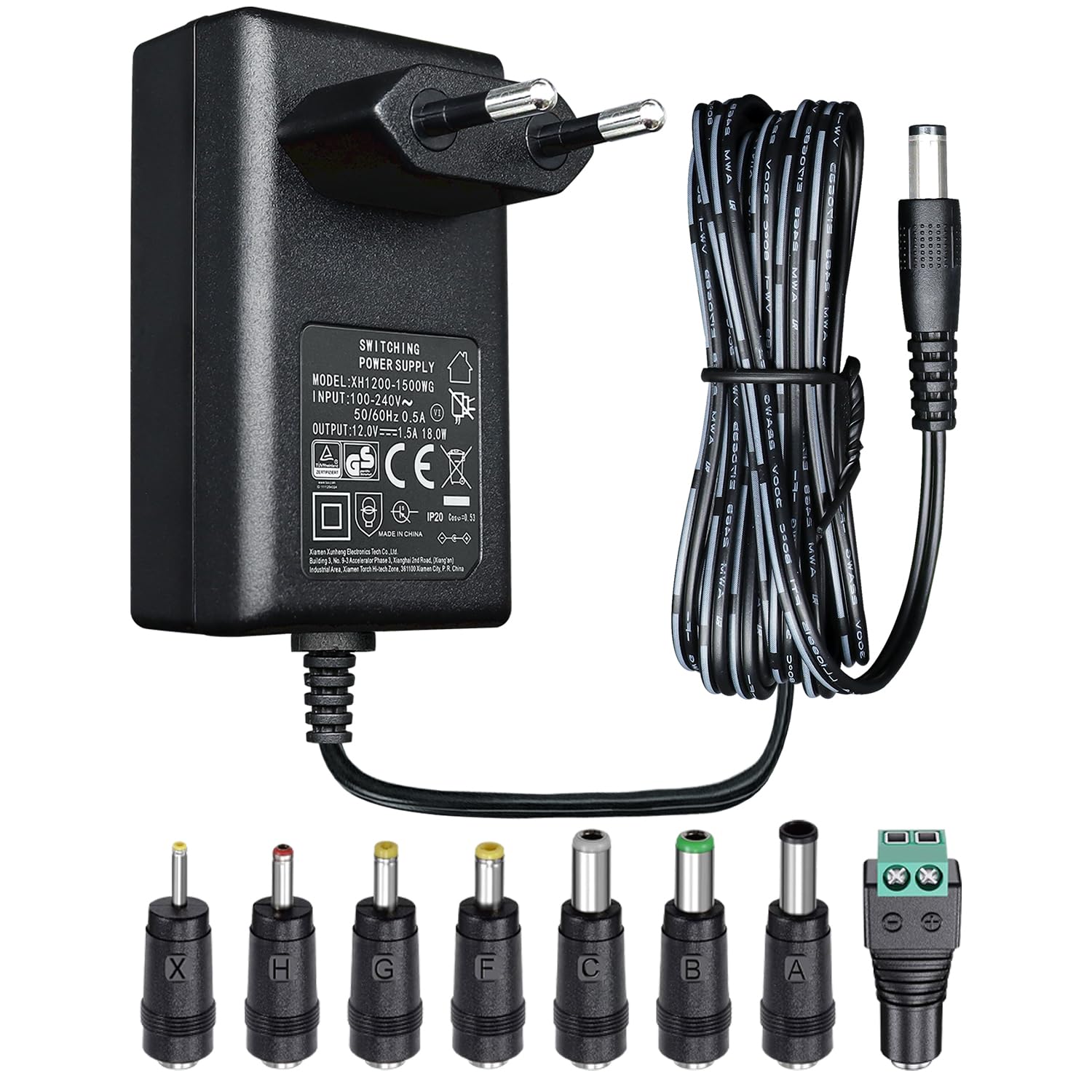 Alimentatore Switching 12V 1.5A - Adattatore AC/DC Universale, Uscita Regolata