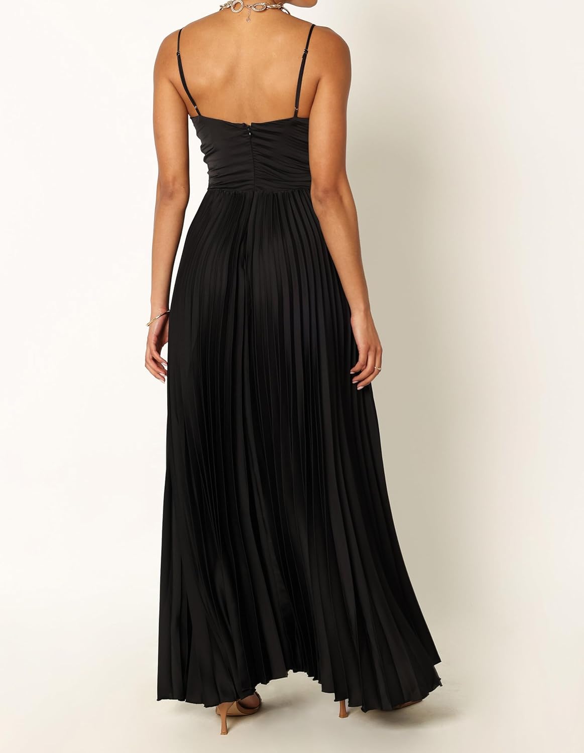 LASPIA Women's Pleated Dress Formal Adjustable Spaghetti Strap Maxi Solid Bridesmaid Evening Party Dresses - Image 4