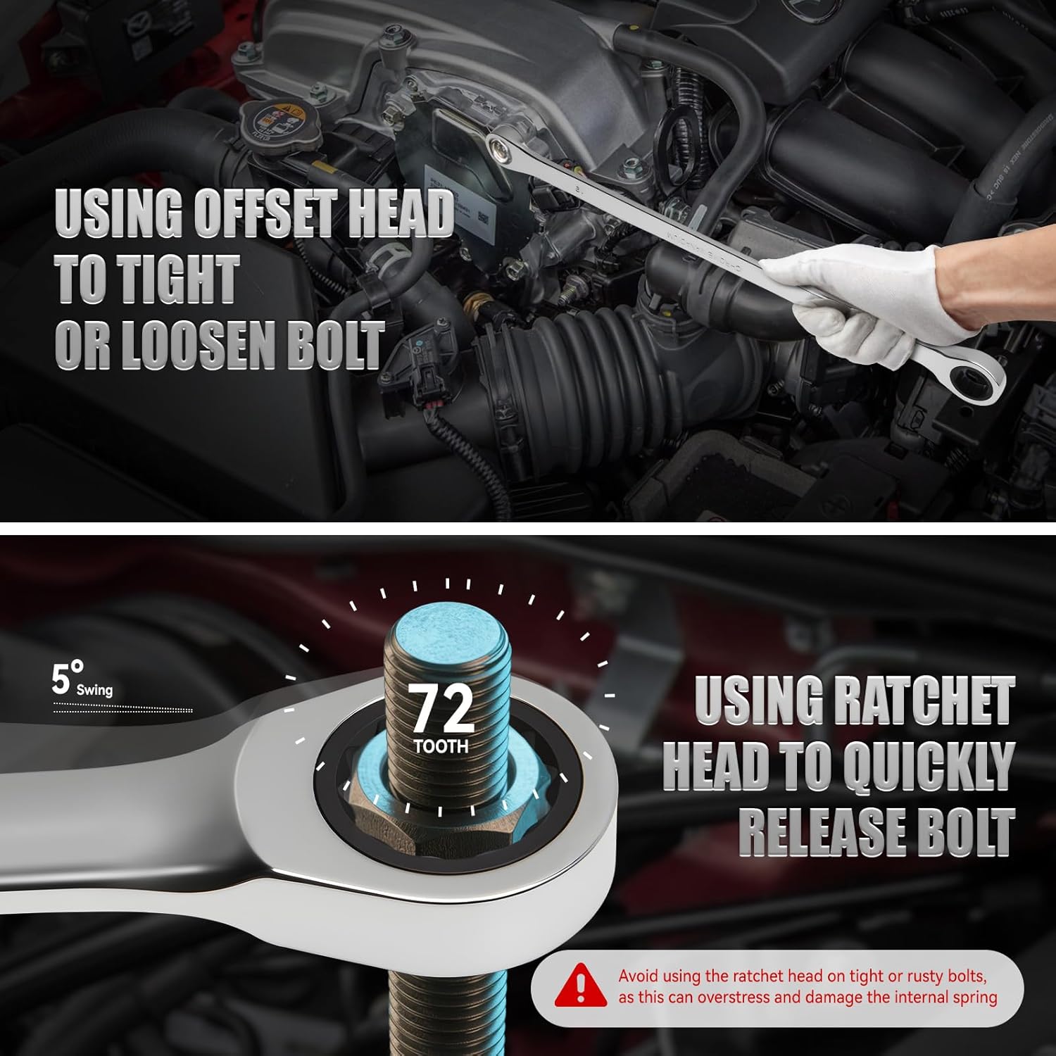 DISEN Extra Long Ratchet Wrench Set Double Box-end Flex Head and Fix Head Kit Metric Size