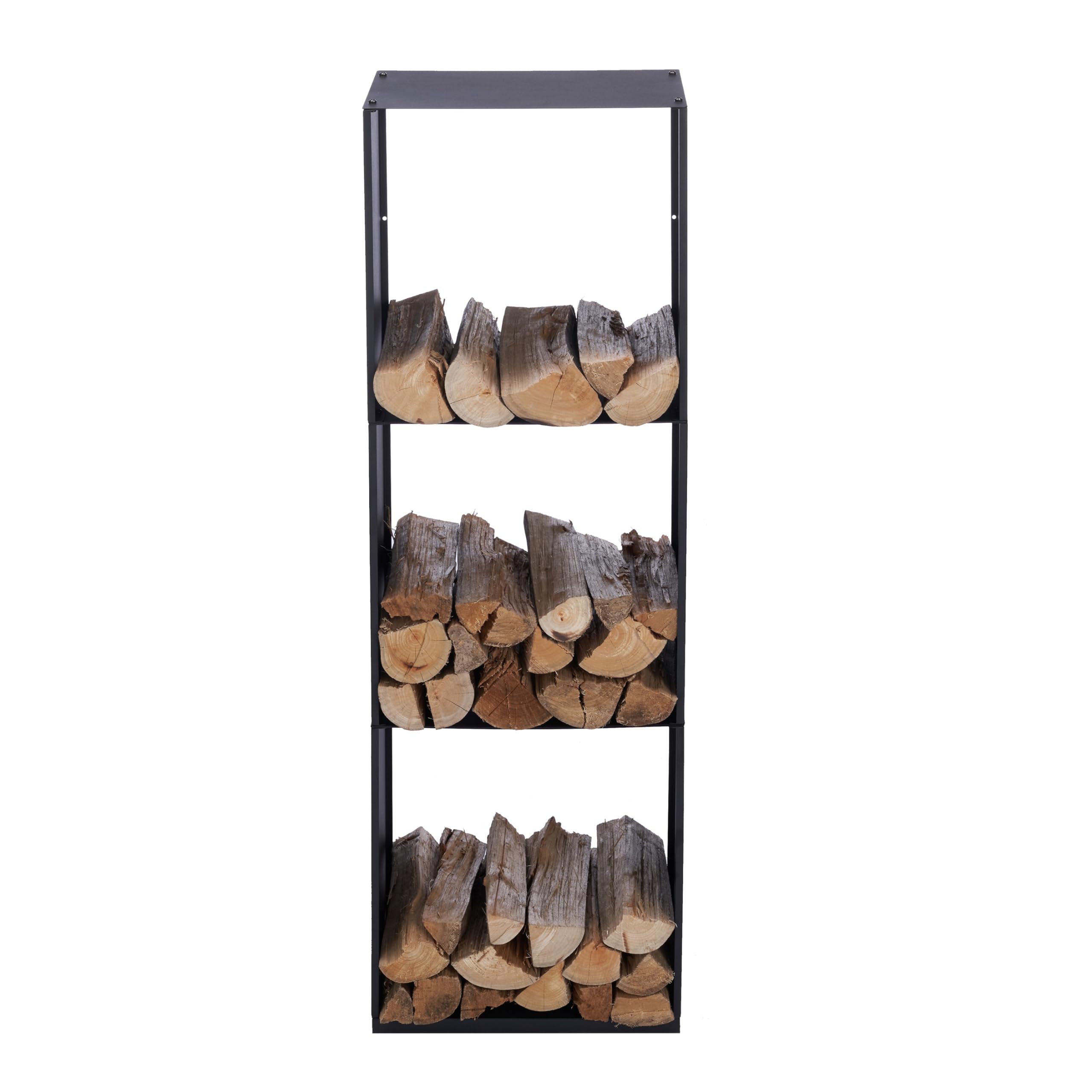 Scaffale per legna da ardere + Borsa per il trasporto, Portolegna, per interni ed esterni, per legna da ardere – deposito legna – nero – metallo (40x28x120cm)