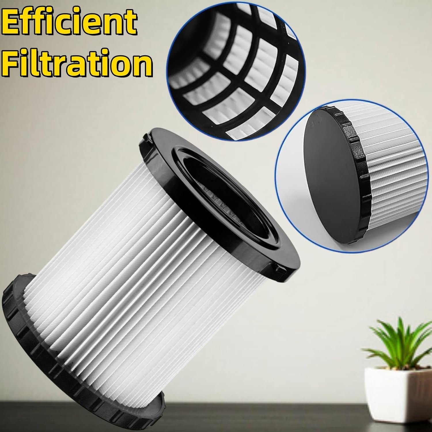 2Pcs DCV5801H HEPA Replacement Filter Compatible with Dewalt DCV580H DCV581H 20V MAX Wet Dry Vacuum, Washable and Reusable with 4 Foam Sleeve Filters and 1 Brush