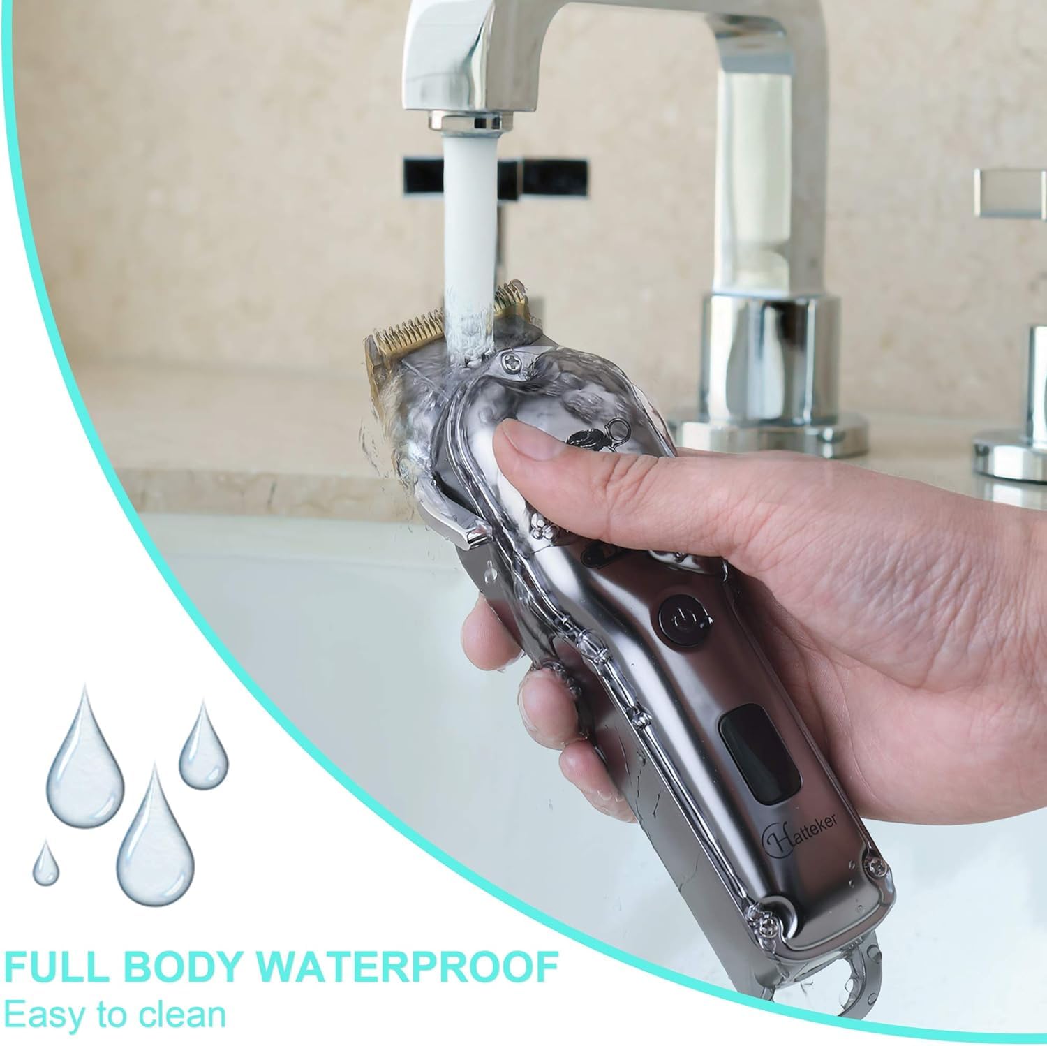 Hatteker Haarschneidemaschine Profi akku Haarschneider Herren Haartrimmer Langhaarschneider Herren Bartschneider Barttrimmer Wasserdichter (Silber)