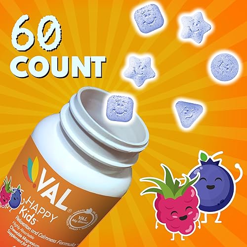 Miniatura 8 de VAL Magnesio masticable para niños, fórmula de relajación y calma, alto contenido de magnesio, citrato de glicinato, taurato, vitamina B6 D3 C,