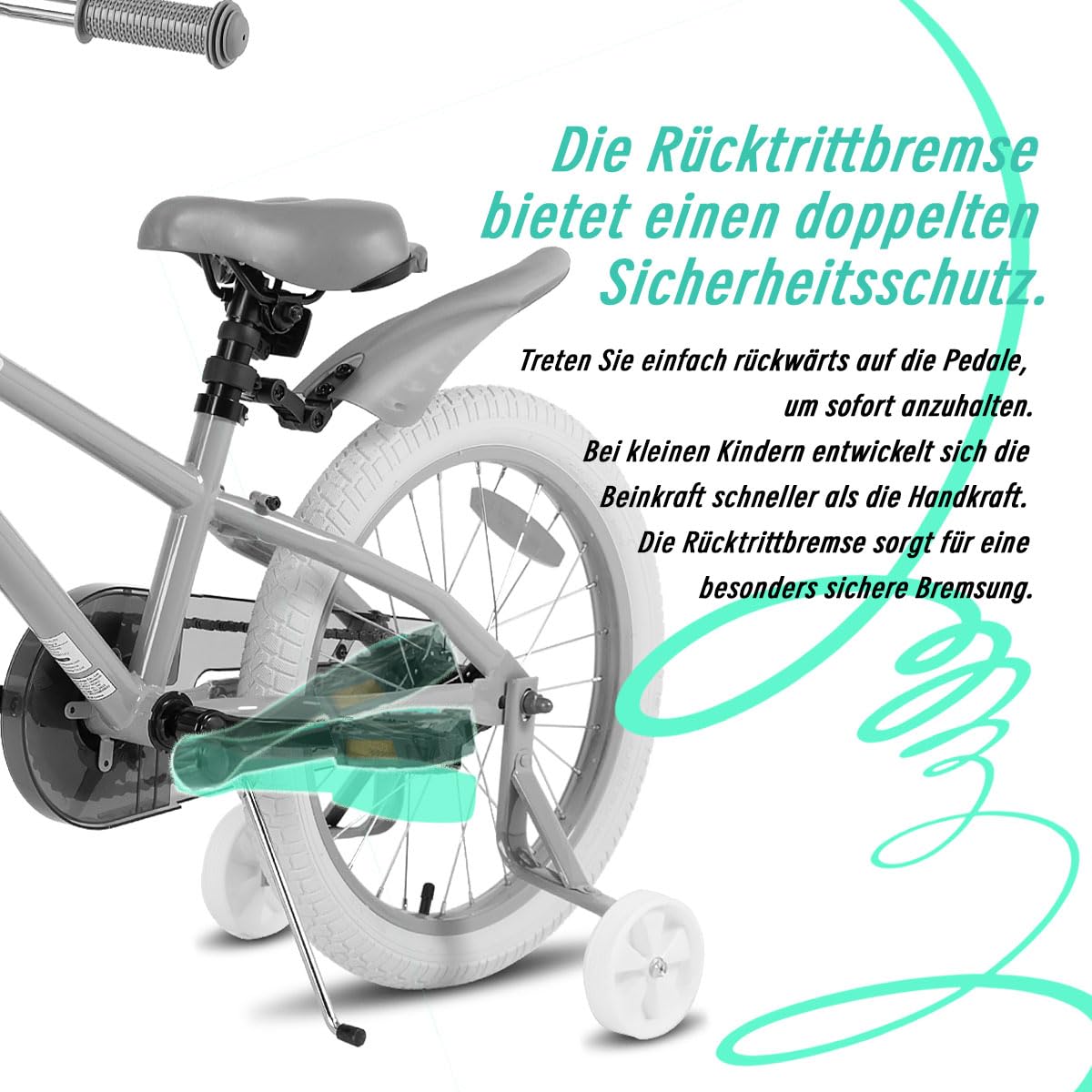 HILAND 14/16/18 Zoll Kinderfahrrad für Mädchen mit abnehmbaren Stützrädern, Handbremse und Rücktrittbremse, mit Korb, Mintgrün/Rosa