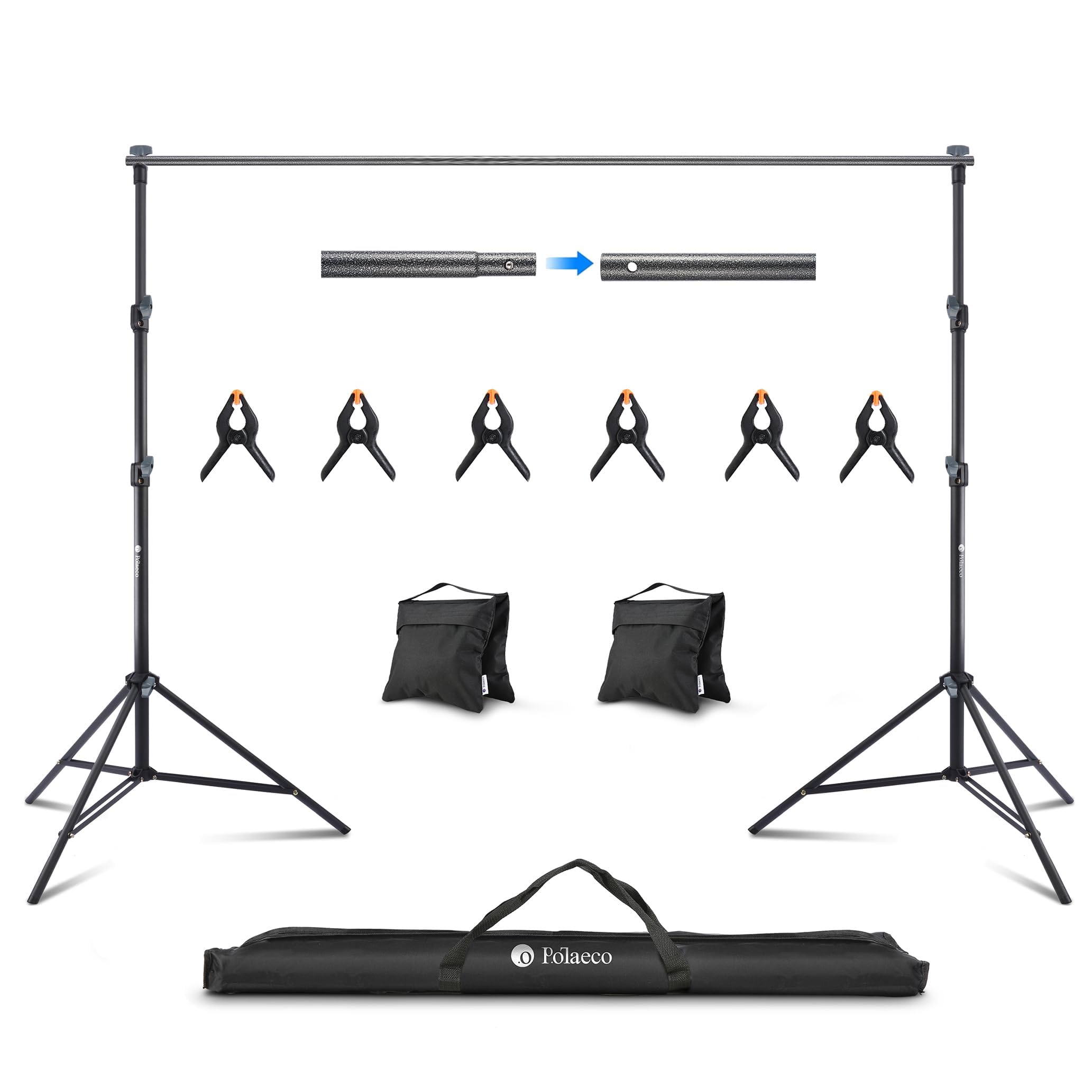 Soporte de Fondo 2,8x3M Kit de Soporte Ajustable con 6 Pinzas de Resorte y 2 Bolsas de Arena para Estudios de Fotografía Fiesta y Boda
