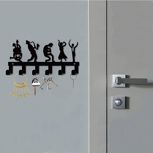 Miniatura 4 de CREATCABIN Soporte de metal negro para llaves de pared, organizador de llaves humanas con 6 ganchos, ganchos para montar en la pared, decorativo
