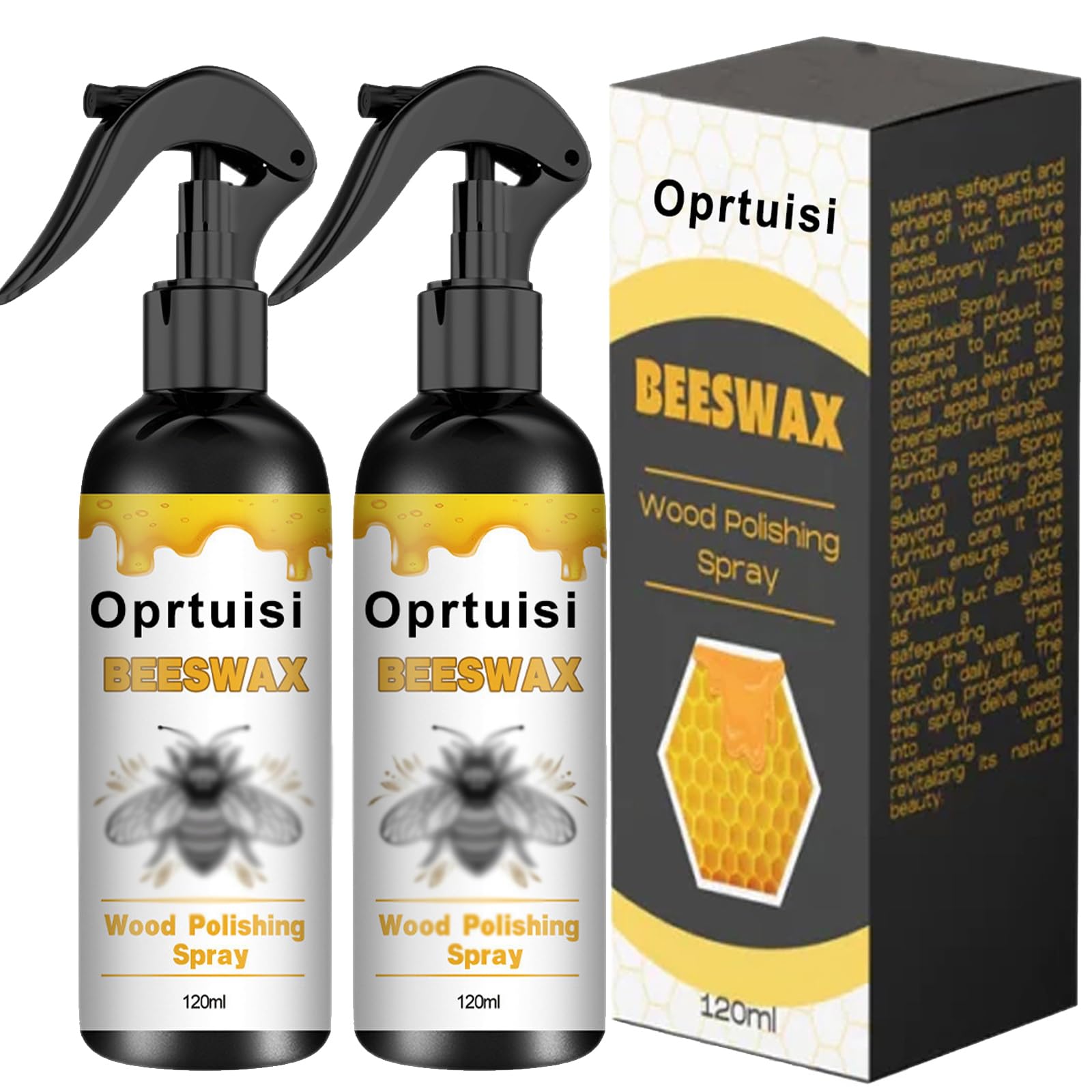 Oprtuisi Natural Beeswax Furniture Polish Spray, Wood Cleaner and Polish, 2-Pack