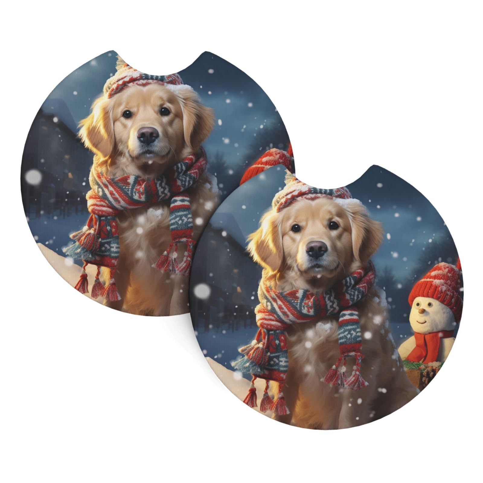 2 Pack Car Coaster for Cup Holders Merry Christmas Cute Dog Snowman Car Cup Coaster 2.7" Neoprene Non-Slip Automotive Cup Mat Universal Auto Car Interior Accessories for Women Men Cup Pad