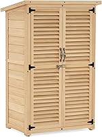 Vista 13 de MCombo Gabinete de Almacenamiento Exterior, Cobertizo de Almacenamiento de Madera con Pestillo, Cobertizo de Herramientas de Jardín Exterior con 2
