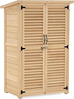 MCombo Outdoor Storage Cabinet, Wooden Storage Shed with Latch, Outside Garden Tool Shed with 2 Doors for Patio Yard Lawn, 0709 (Natural, Small)