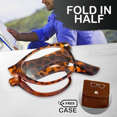 Miniatura 7 de Global Vision Gafas de lectura plegables para hombres o mujeres +1.5 aumento plegable marco tortuga con lente transparente y bolsa de color a juego