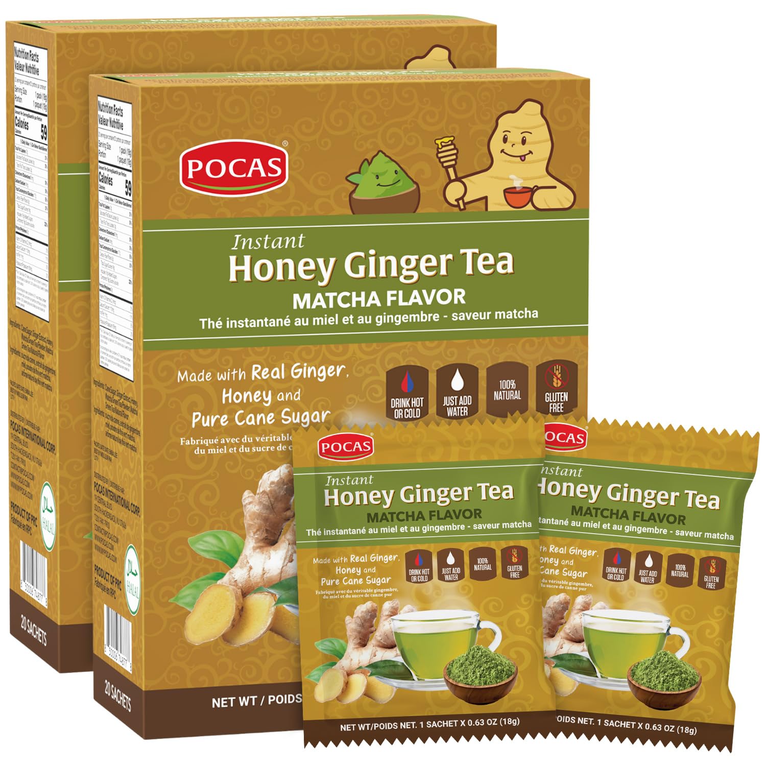 Pocas Honey Ginger Tea with Matcha 20 Packs