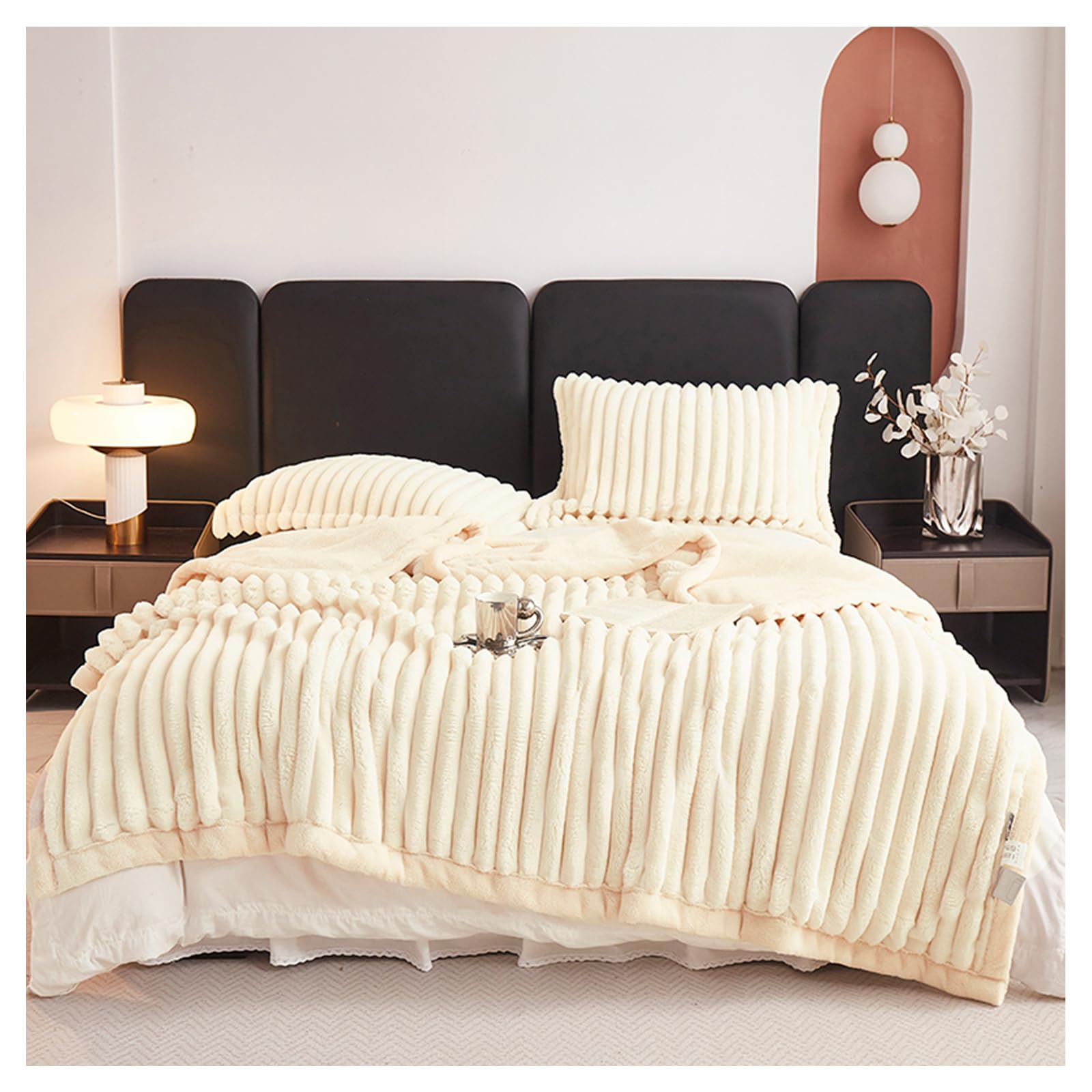 Ergocar Manta, Grueso y Cálido Manta de Piel de Conejo Sintética, Reversible Suave y Acogedora Manta Sofa de Franela, Esponjosa Manta Gruesa de Sofá, de Cama o de Sala de Estar