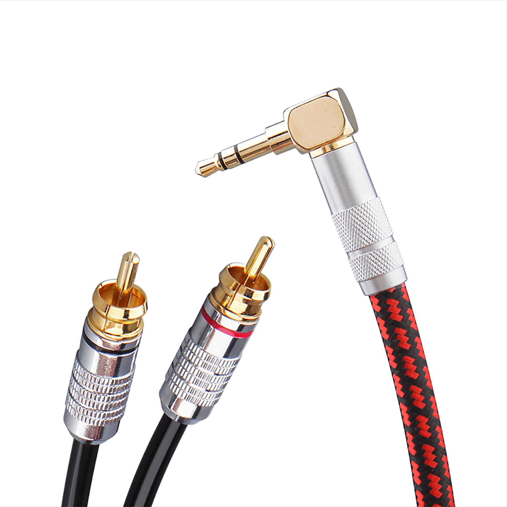 Audiophile - Cable de audio de cobre de alta pureza de 3,5 mm macho a 2 RCA/Phono macho, cable adaptador divisor estéreo HiFi chapado en oro (ángulo recto de 3,5 mm a 2 RCA, 2 m)
