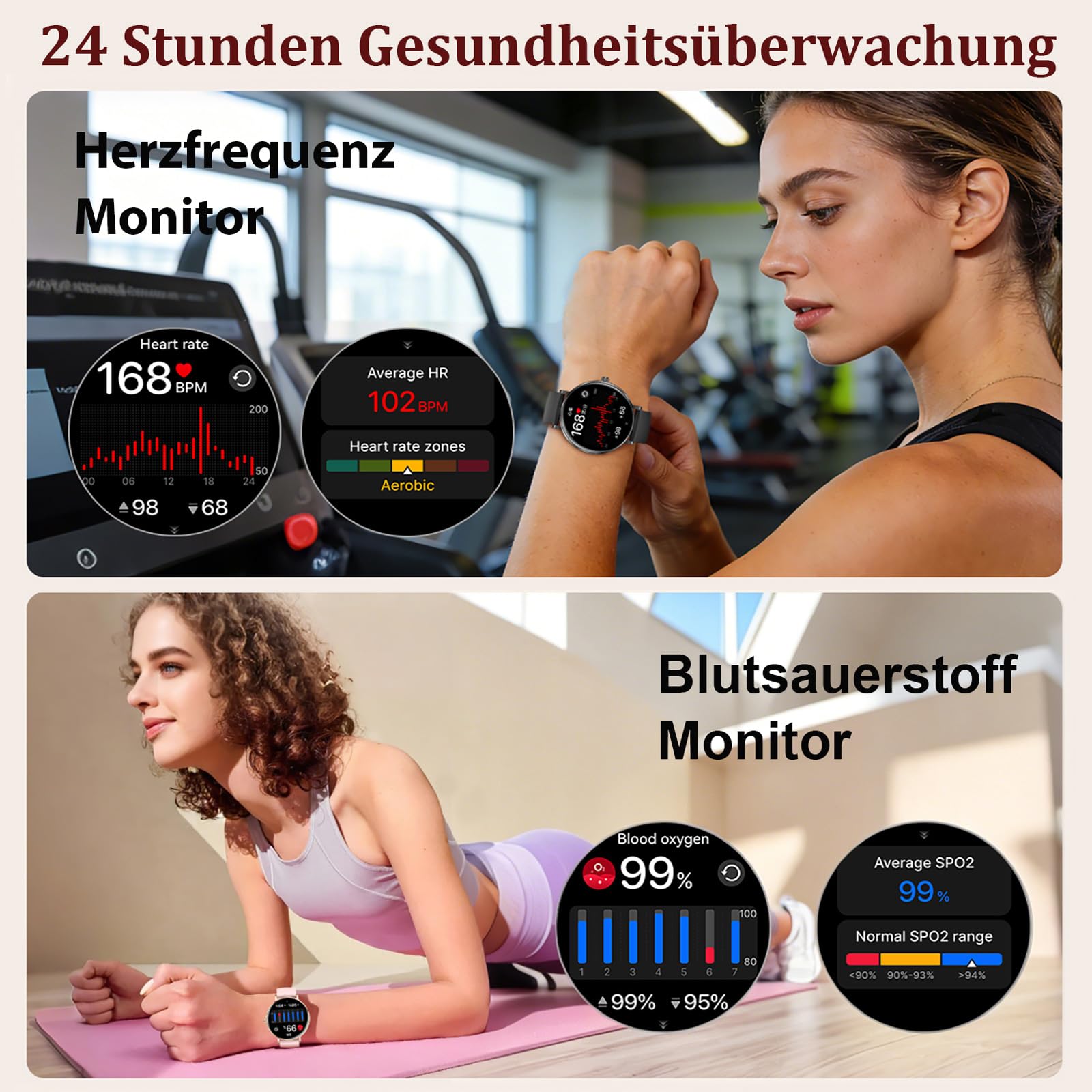Reloj inteligente para mujer de 1,32 pulgadas, AMOLED, reloj inteligente, redondo, 7,5 mm, pantalla fina, reloj de pulsera de fitness, reloj con función de teléfono, pulsómetro, presión arterial