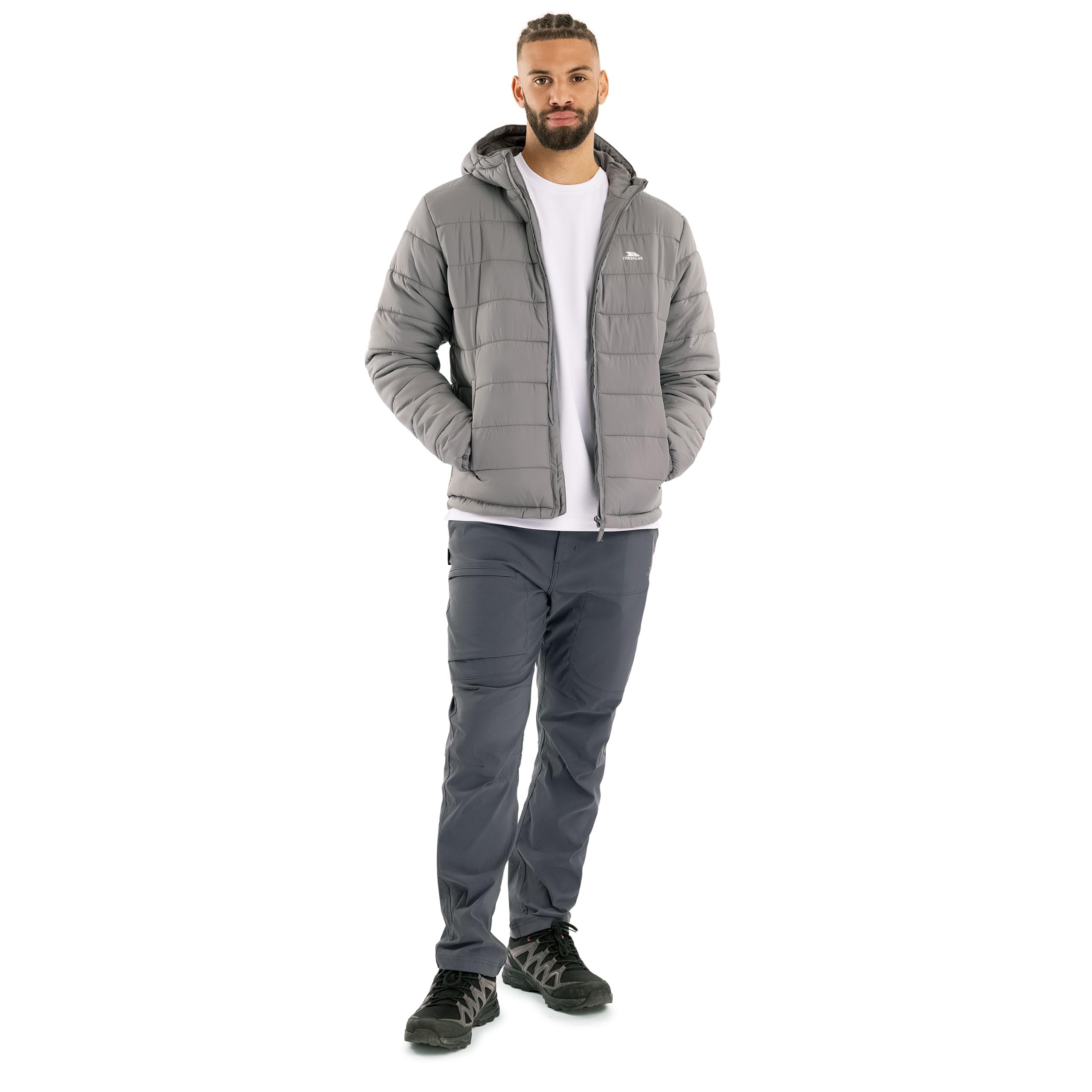 Trespass Men's Storm Grey Jacket Odair - Vertical Side Entry Pockets, Padded, Water-Resistant, Windproof Facing, Shell Fabric Chin Guard, Quilting Detail, Matching Binding At Cuffs