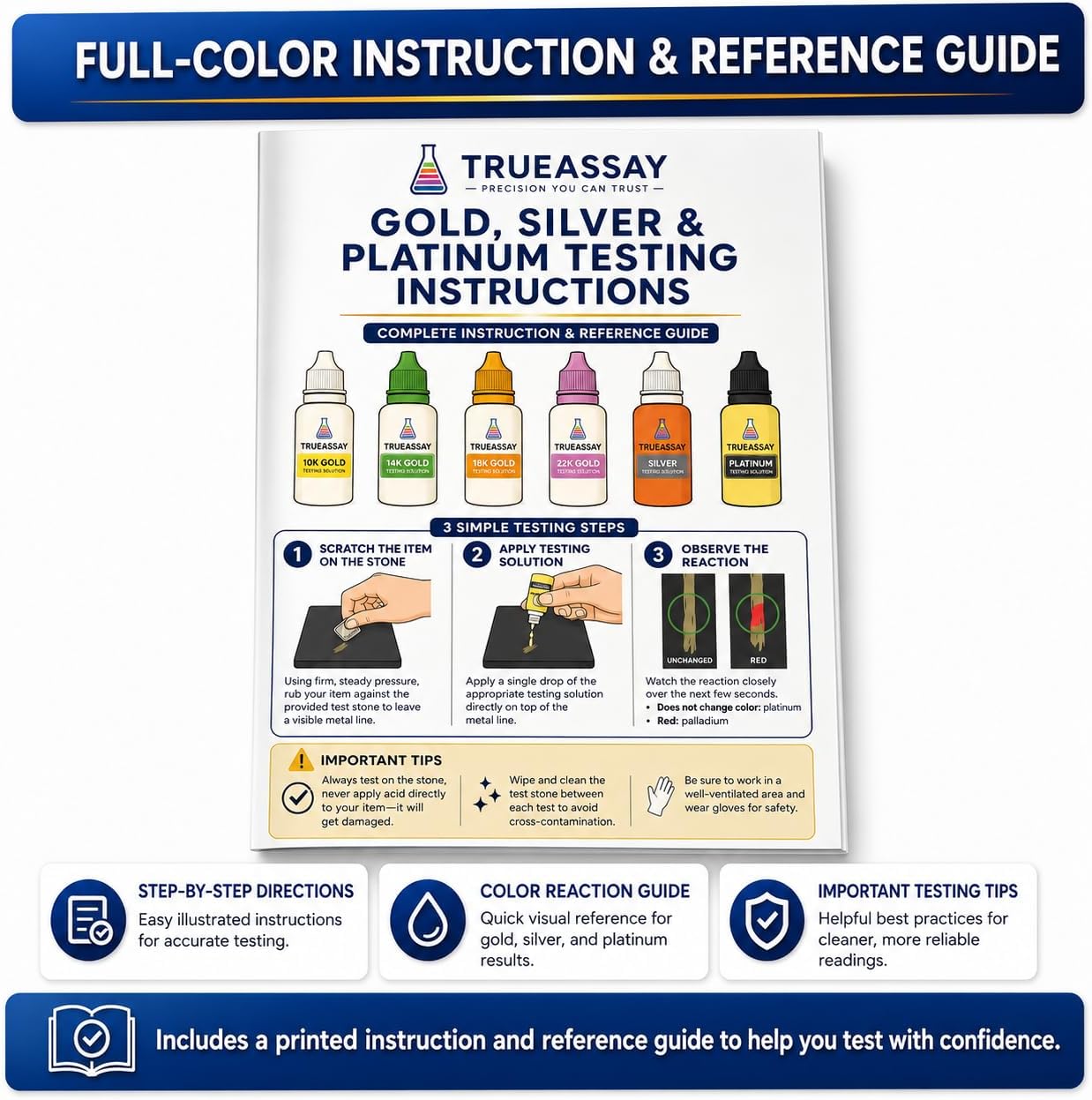 Gold Testing Kit 10k 14K 18K Acid Solutions with 2x2 Test Stone Precious Metal Tester Real/Fake Check Analysis Kit