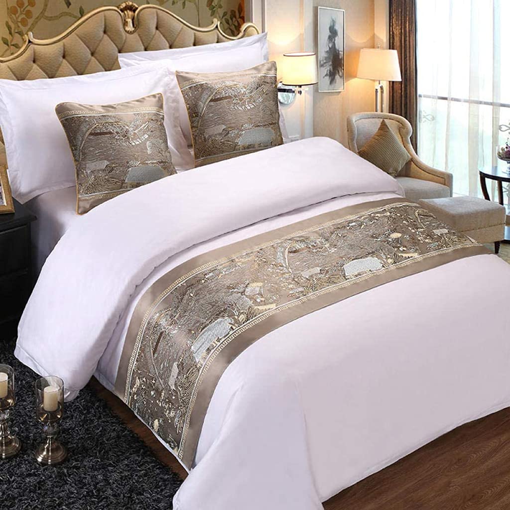 QFWMCW Modern Golden Bed Runner Scarf Flower Hotel Satin Jacquard Bed Cover Bed Scarves Bedding Scarf Protection Decoration for Bedspread King Size-image-31