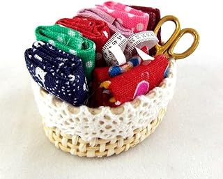 Wonham Dolls House Miniature Sewing Room Wicker Basket of Mixed Fabric and Accessories