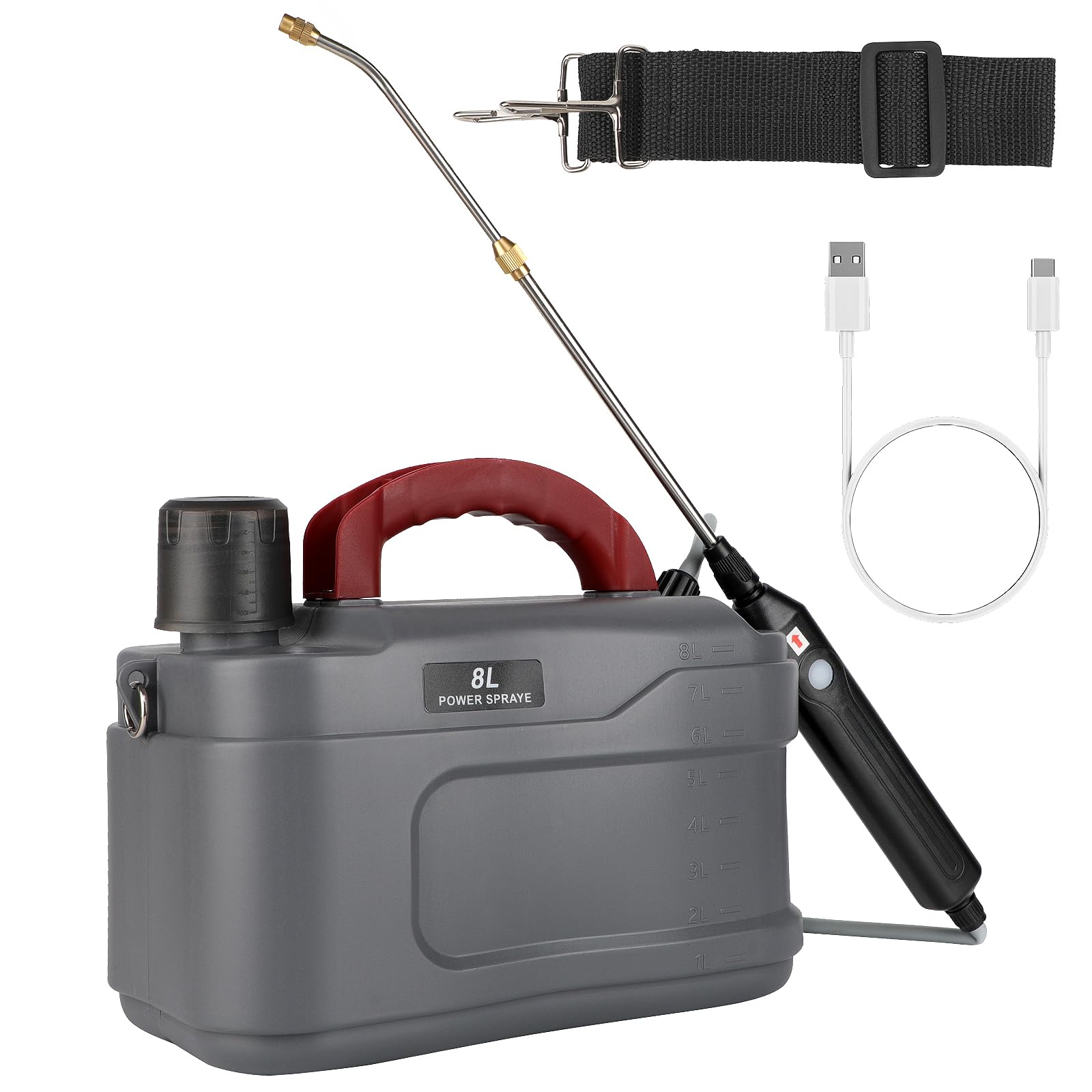 Photo 1 of 2 Gallon Battery Powered Garden Sprayer Pump Sprayer with USB Rechargeable Handle, Retractable Wand, Adjustable Strap Electric Weed Sprayer for Lawn, Garden, Yard