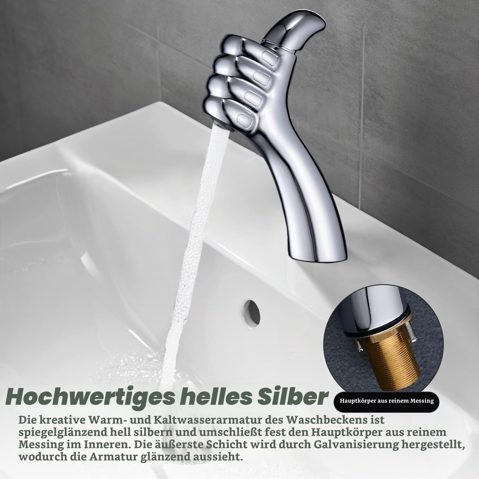 Wasserhahn Bad, Waschtischarmatur mit Keramikkartusche, Einhebel-Waschtischarmatur mit Wasserzulaufrohr, Warm und kalt regelbar, für Badezimmer