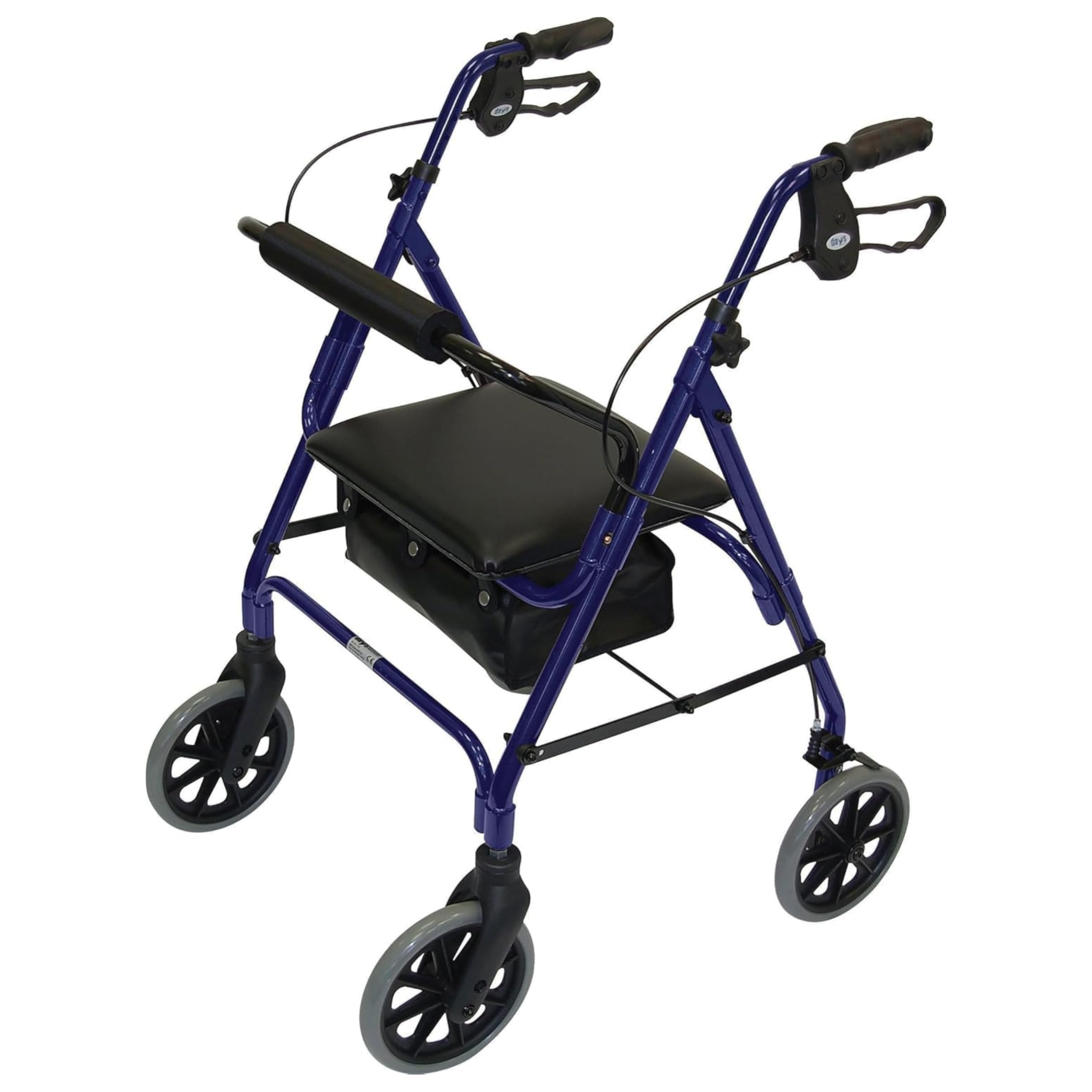 Days Andador de Cuatro Ruedas Ligero y Plegable con Asiento Acolchado, Frenos de Bloqueo, Mangos Ergonómicos y Bolsa de Transporte, Ayudas A la Movilidad, Mediano, Azul