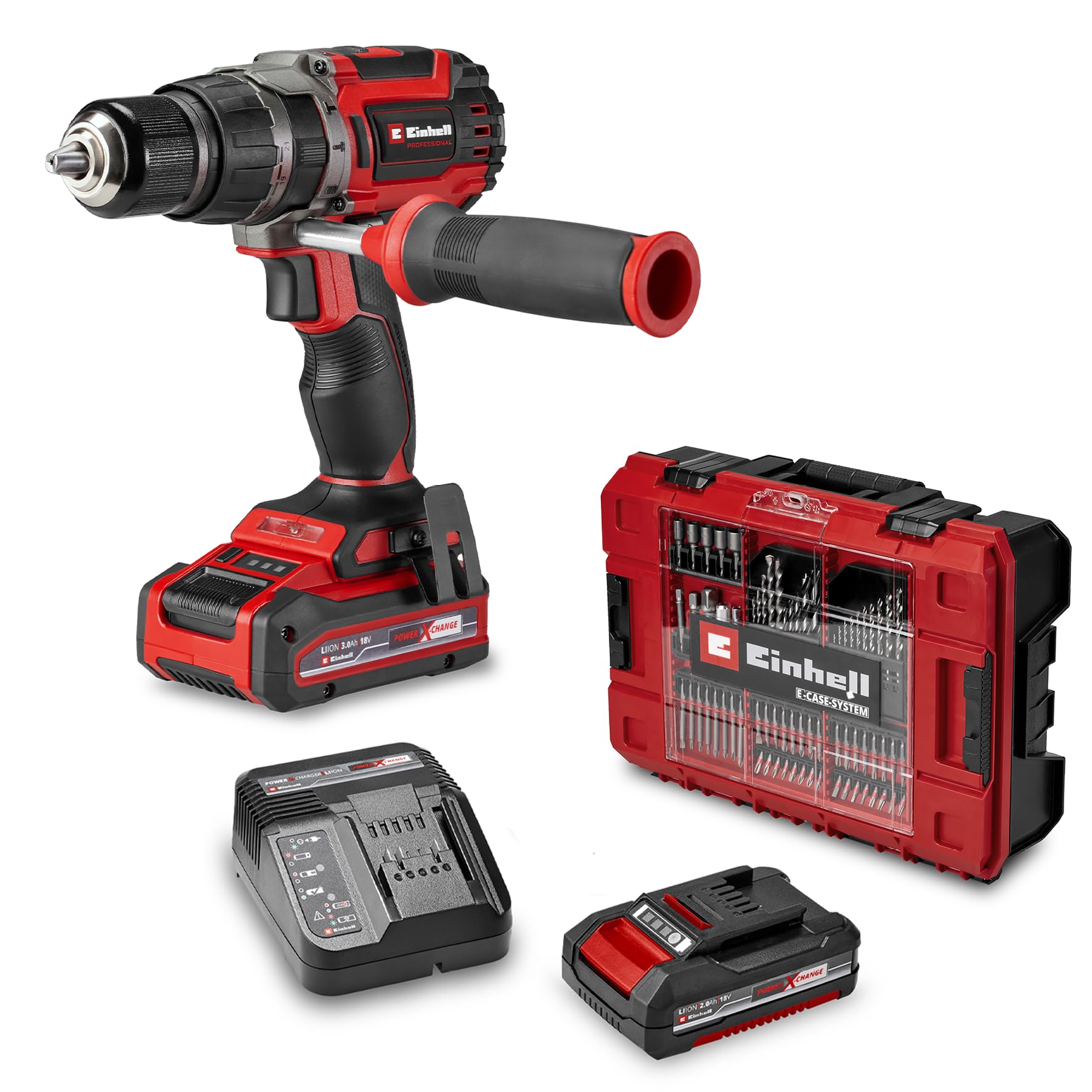 Einhell Professional Akülü Darbeli Vidalama TP-CD 18/70 Li-i BL + 70 (2+3 Ah) Power X-Change (18 V, kömürsüz, 70 Nm, darbeli delme fonksiyonu, 70 parça aksesuar, E-Case, 2x akü, şarj cihazı)