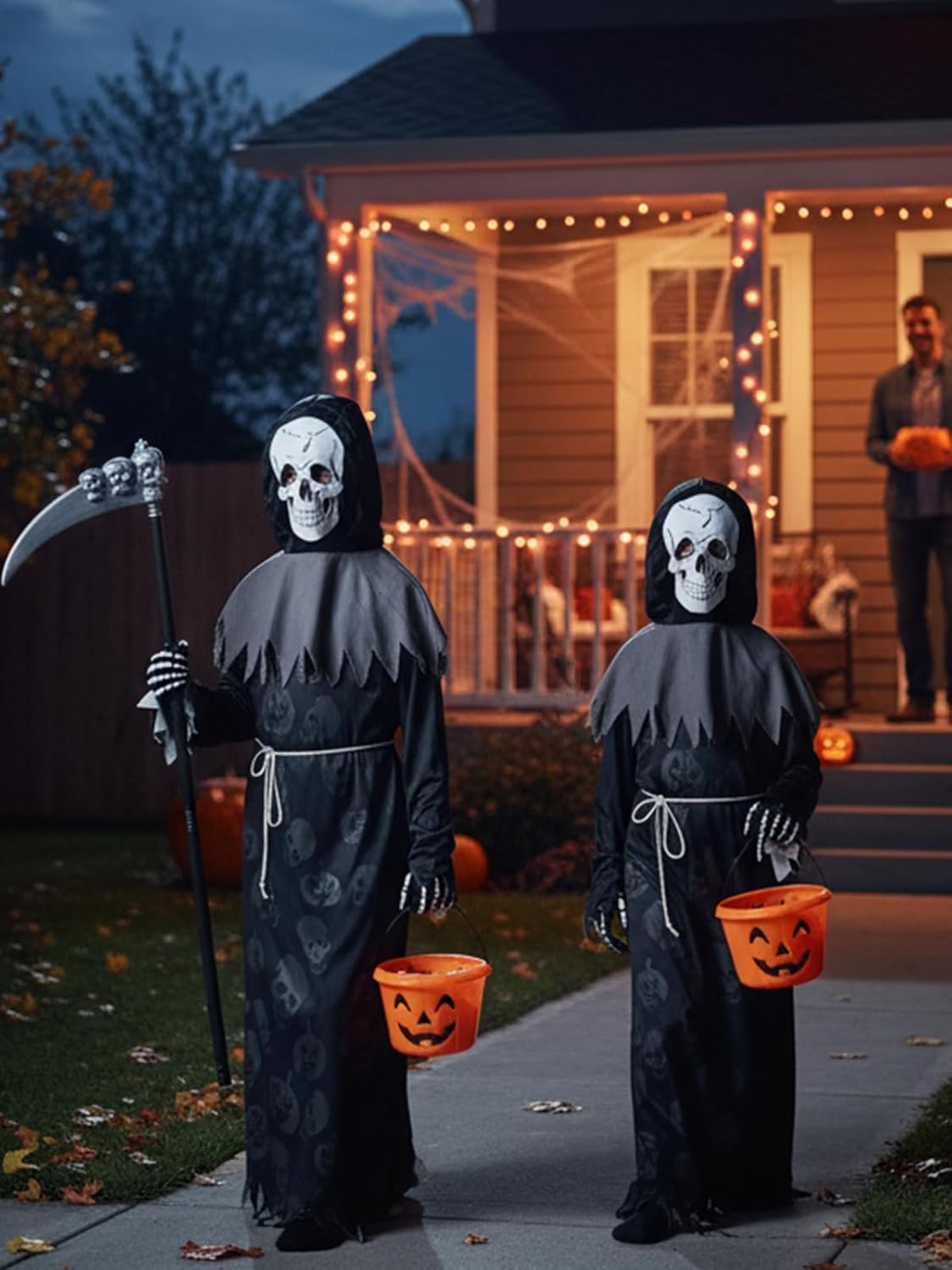 Valcatch Grim Reaper Costume Kids Boys Halloween Costumes Scary Ghost Costume with Black Cape,Scythe,Skull Mask & Gloves - Image 6