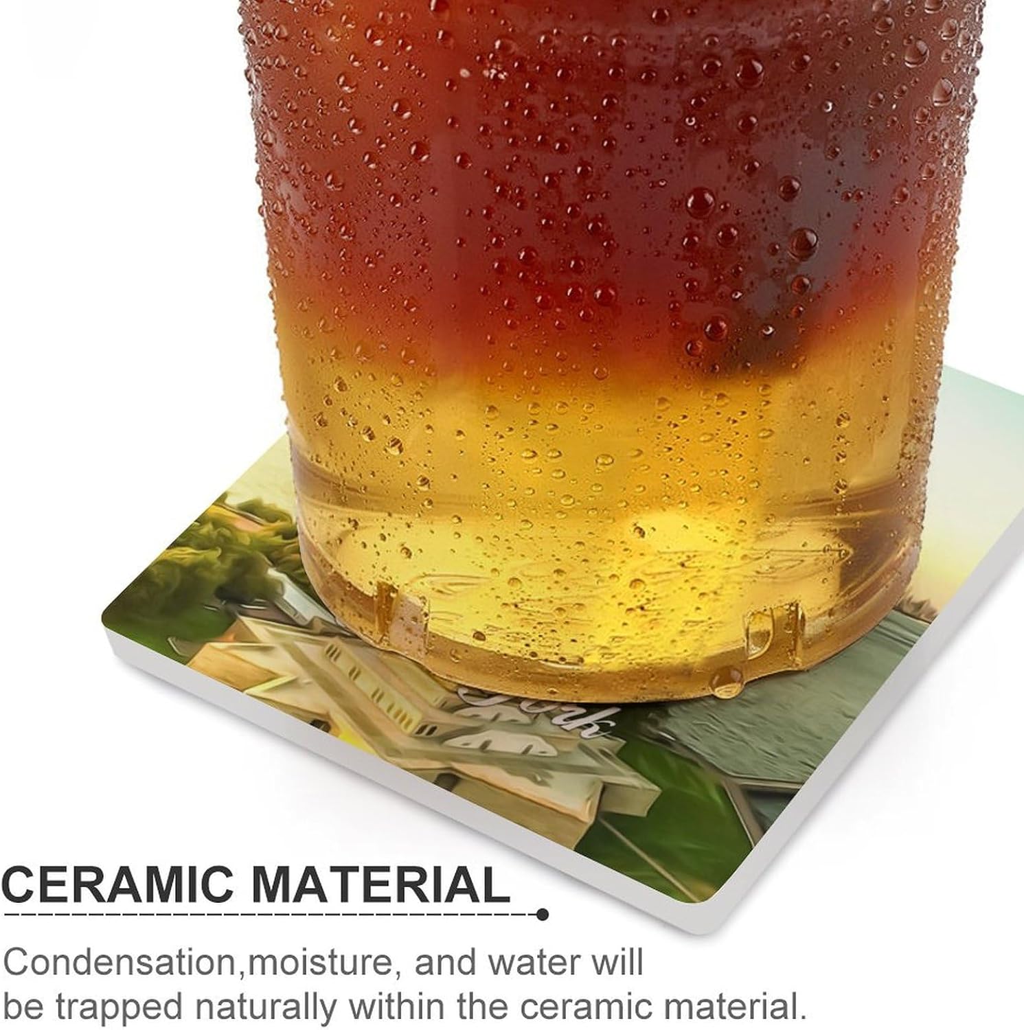 American New York Ceramic Drink Coasters,New York City View Cork Base Coasters Ceramic Coffee Table Cork Coaster Set,Housewarming and Kitchen Gift, 6PCS