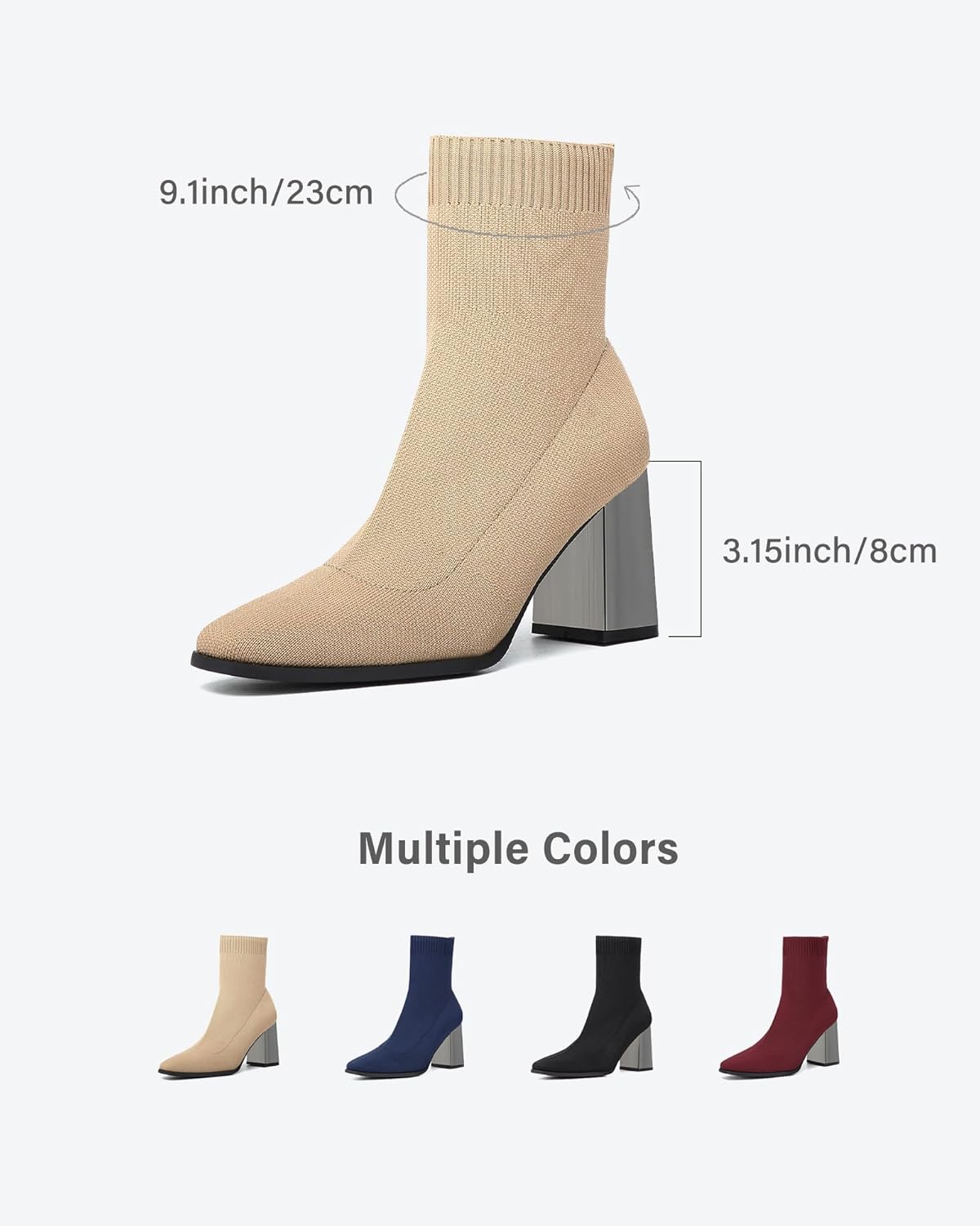 NEWBELLA Women's Pointed Toe Ankle Boots - Minimalist Chunky Heel Sock Booties, Stretch Knit Slim Fit Casual Boots for Fall & Winter - Image 7