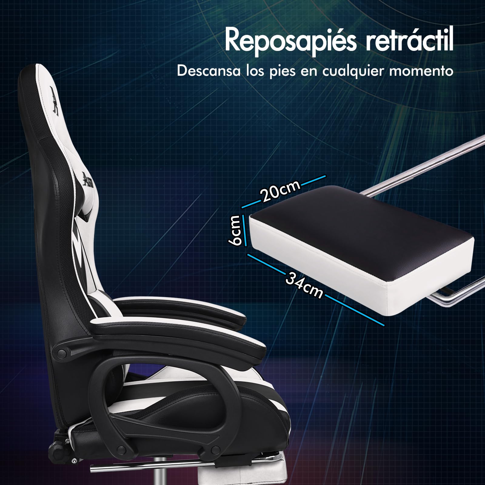 ALFORDSON LED Silla Gaming, Silla Gamer con Masaje de 8 Puntos, Silla de Ordenador Ergonómico con Iluminación RGB con Soporte Lumbar y Reposacabezas, Altura Ajustable, Blanco